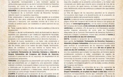 Emite Comisión la convocatoria para designar titular de la CEDH