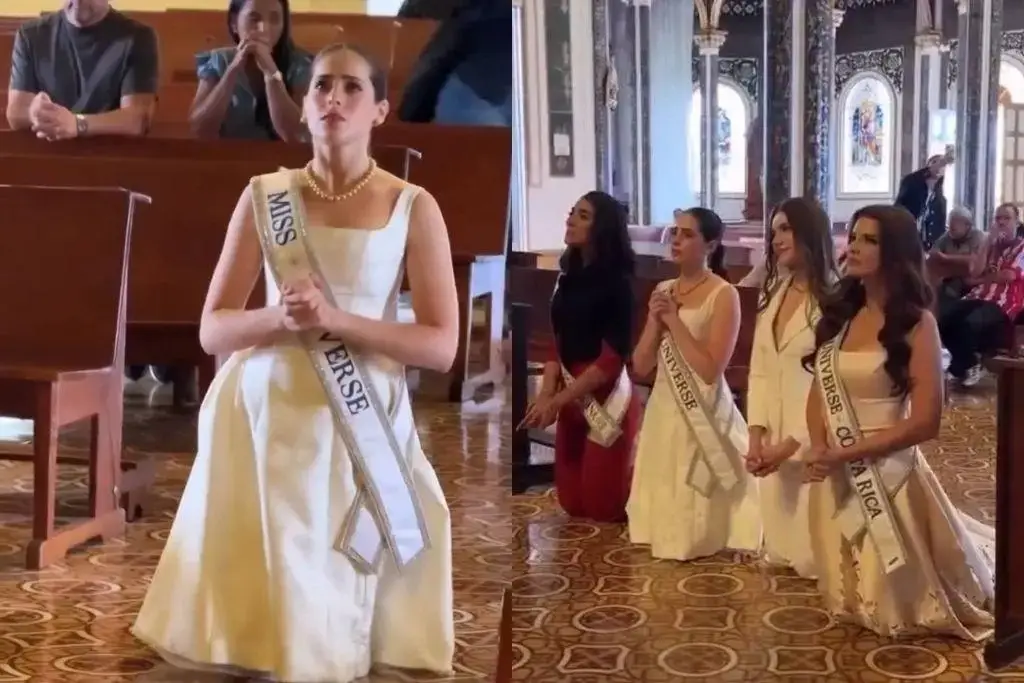 ¿Pagó manda? Miss Universo Fátima Bosch entra a la Basílica de rodillas (+video)